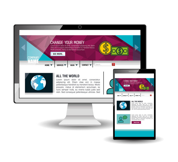 Website template in electronic devices - Vector, Image