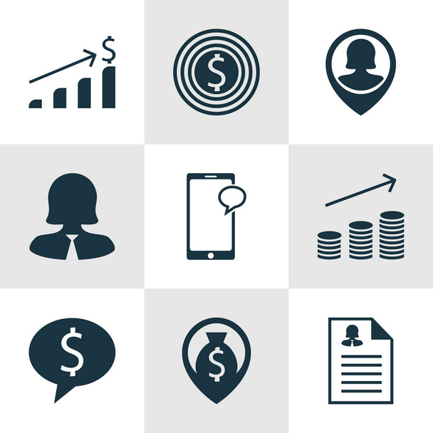 Set Of 9 Human Resources Icons. Can Be Used For Web, Mobile, UI And Infographic Design. Includes Elements Such As Application, Growth, Goal And More. - Вектор,изображение