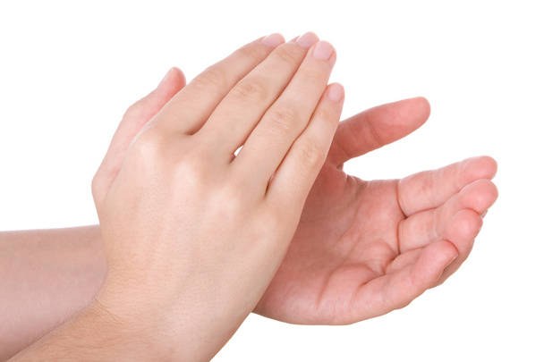 Hands applauding isolated on a white background - Photo, Image