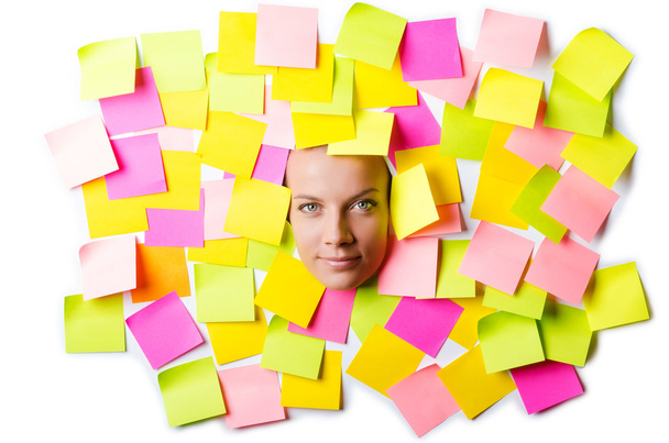 Woman with lots of reminder notes - Fotoğraf, Görsel