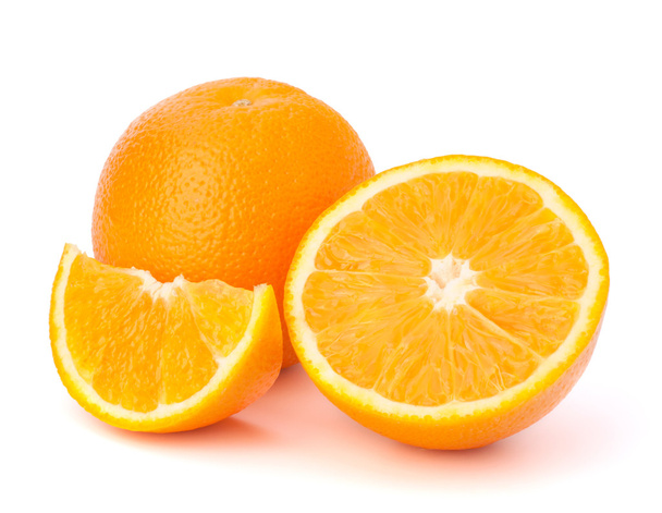 Sliced orange fruit segments isolated on white background - Фото, зображення