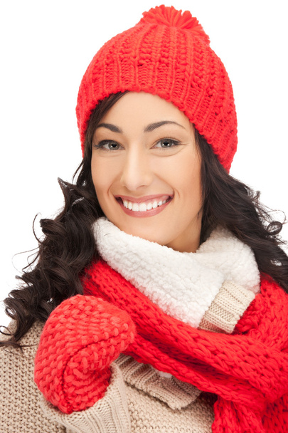 Beautiful woman in hat, muffler and mittens - Photo, Image