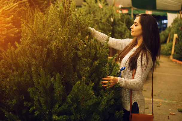 girl and Christmas tree - Photo, Image