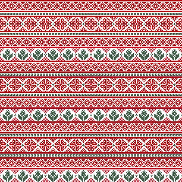 nahtloser Stoff.Frohe Weihnachten und ein gutes neues Jahr. Anlass. Pixel. weiß, grün und rot. Ornament. Hintergrund, Geschenkverpackung, Design, Muster, Website-Hintergrund. Aktienvektor. - Vektor, Bild