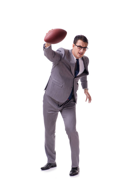 Uomo d'affari con football americano isolato su bianco
 - Foto, immagini