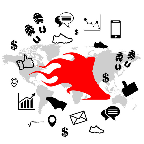 business icons on world map - Vector, imagen