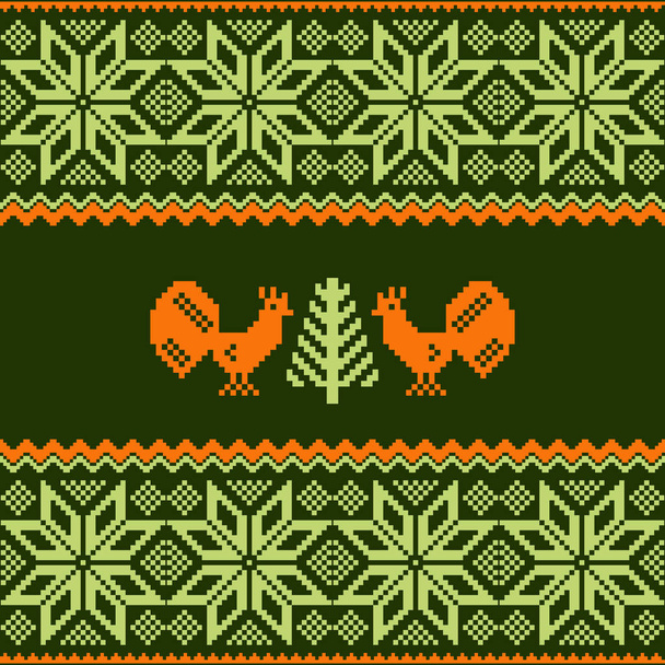Knitted backgroud in folk style - Vector, Image