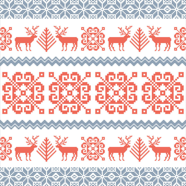 Traditional knitted pattern with reindeers - Vector, Image