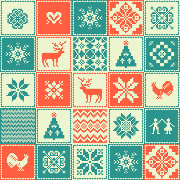 Vintage Christmas patchwork pattern - Вектор,изображение