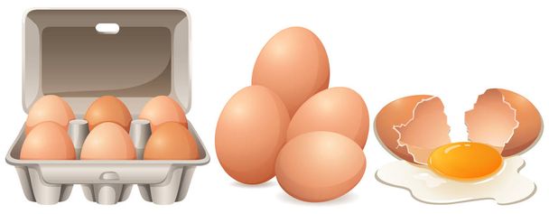 Eieren in kartonnen doos en gebarsten eieren - Vector, afbeelding