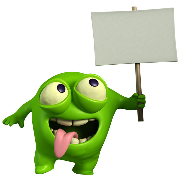 green monster holding placard - Foto, immagini