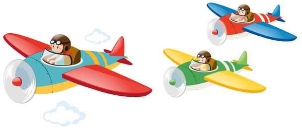 Трое детей летят на реактивном самолете
 - Вектор,изображение