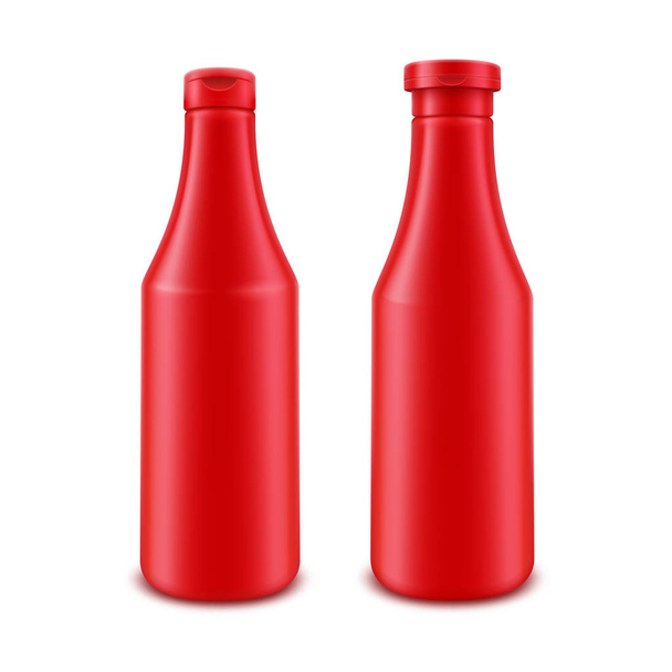 Készlet vörös paradicsom Ketchup üveg Branding címke nélkül - Vektor, kép