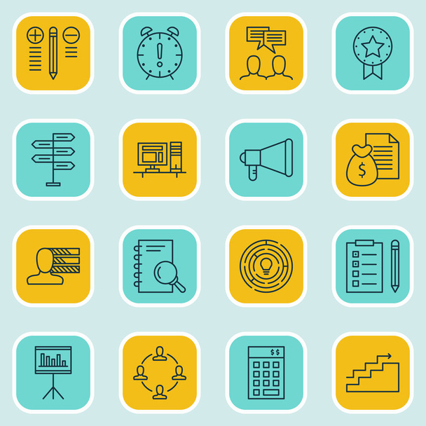 Set Of 16 Project Management Icons. Can Be Used For Web, Mobile, UI And Infographic Design. Includes Elements Such As Advertising, Skills, Office And More. - Vetor, Imagem