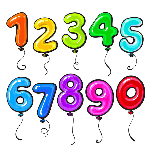 Number shaped bright and glossy colorful balloons - Vektori, kuva