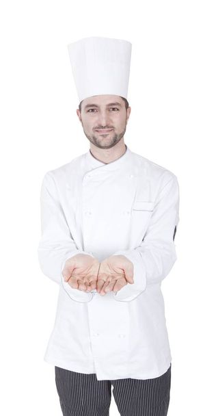 giovane chef caucasico gesticolando con la mano
 - Foto, immagini