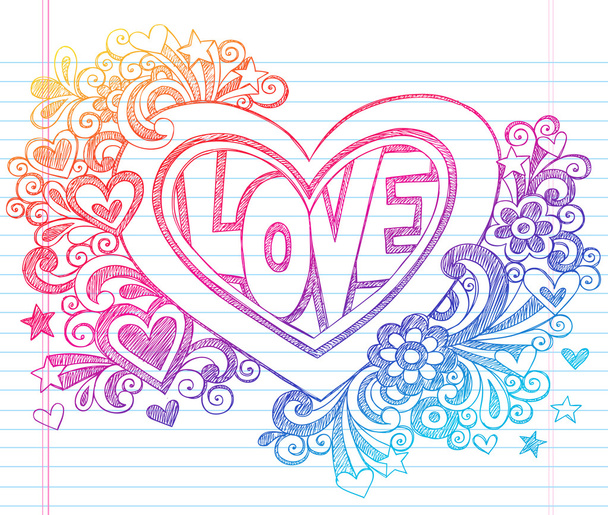 LOVE Heart Valentine's Sketchy Doodle Back to School Vector Design Elements - Vector, Image