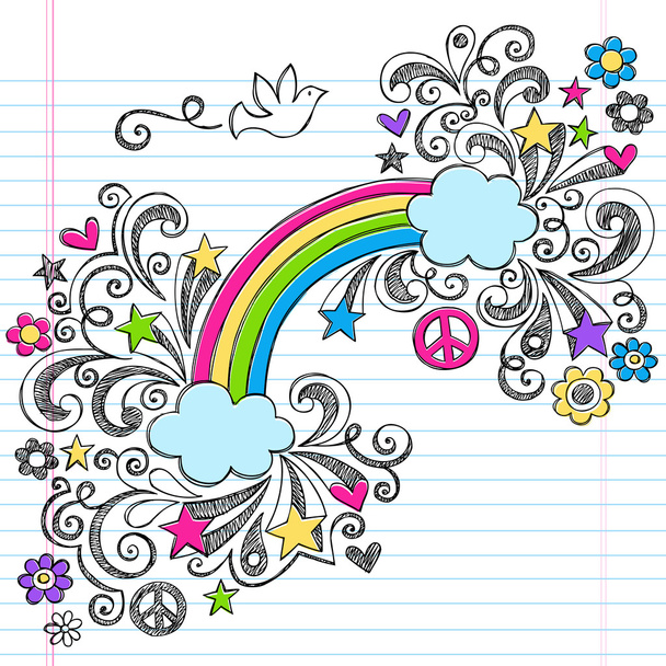 Rainbow & Peace Sign Dove Sketchy Doodle Back to School Vector Design Elements - Vector, Image