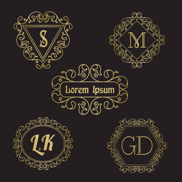 Simple and elegant  line art floral monograms and vignettes. - Vector, Image