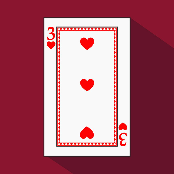 playing card. the icon picture is easy. HEART THIRD3 with white a basis substrate. vector illustration on red background. application appointment for: website, press, t-shirt, fabric, interior, regist - Vector, Image