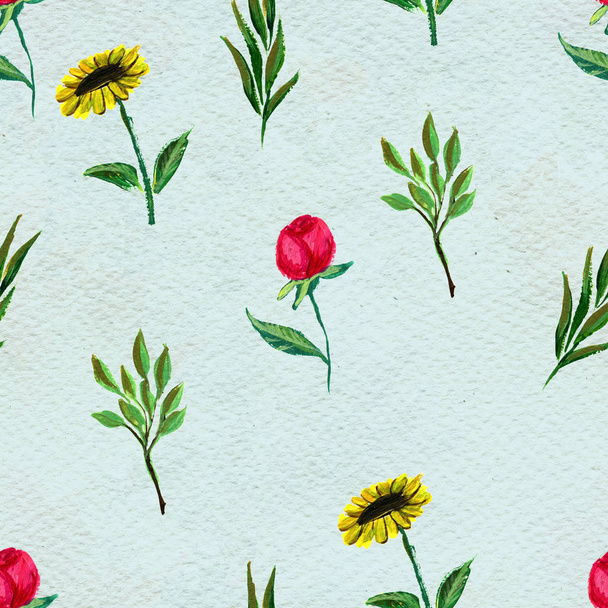 Seamless pattern with flowers and leaves - Foto, imagen