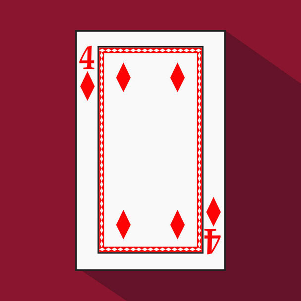 playing card. the icon picture is easy. DIAMONT FOUR 4 with white a basis substrate. vector illustration on red background. application appointment for: website, press, t-shirt, fabric, interior, regi - Vector, Image