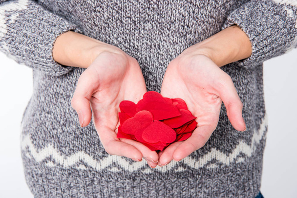 hands with red hearts - Φωτογραφία, εικόνα