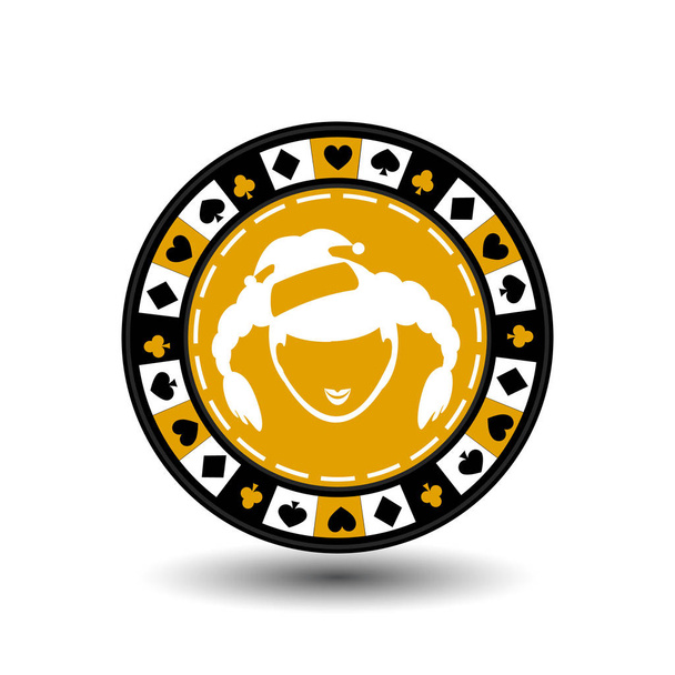 poker chip Christmas new year. Icon EPS 10 vector illustration on a white background to separate easily. Use for websites, design, decoration, printing, etc. Girl Santa Claus   yellow  circle around t - Вектор, зображення