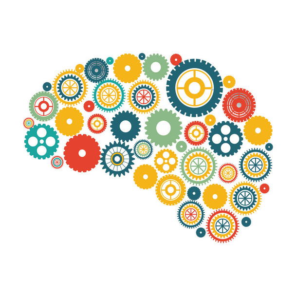 Isolated gears and brain design - Vector, Imagen