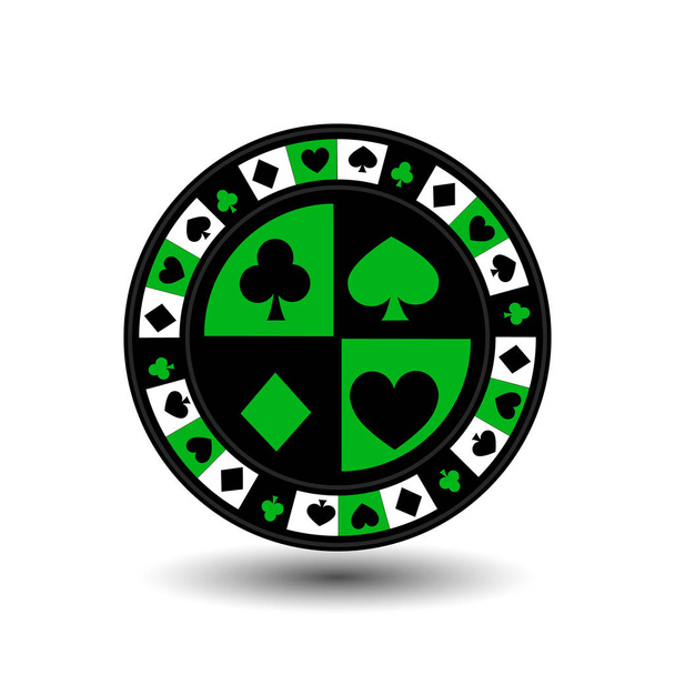 chips for poker green a suit an icon on the white isolated background. illustration eps 10 vector. To use for the websites, design, the press, prints... - Вектор, зображення