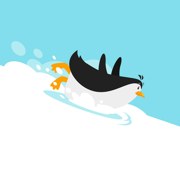 Ilustración de estilo plano vectorial del pingüino deslizándose sobre el glaciar
.  - Vector, Imagen