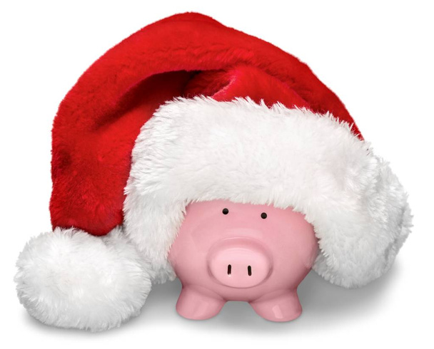 Piggy money box wearing Santa hat  - Zdjęcie, obraz