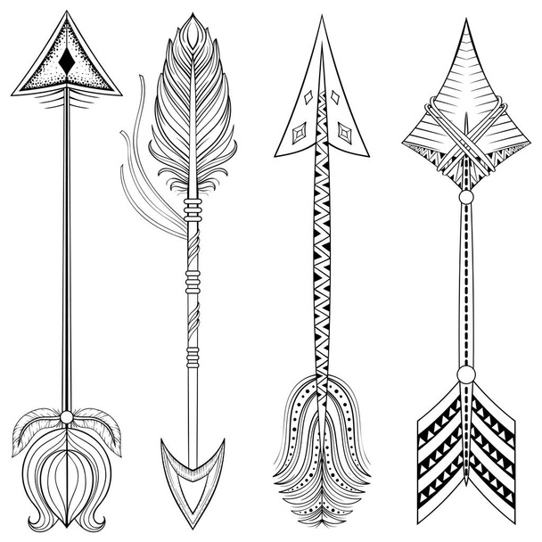 Vector ethnic Arrows in zentangle design, concept. Ручная рисованная американская иллюстрация для племенной печати футболок. Татуировка Хенны
. - Вектор,изображение