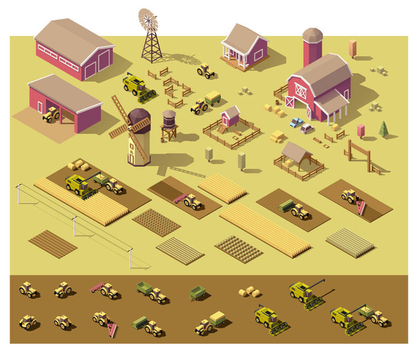Vector isometric low poly farm elements - Vector, Image
