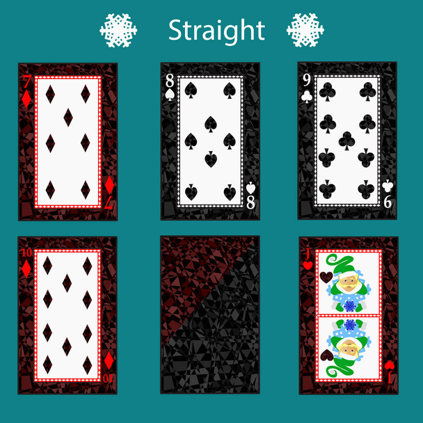 straight playing card poker combination. vector illustration eps 10. On a green background. To use for design, registration, the websites, dressing, the press, etc. - Vector, Image