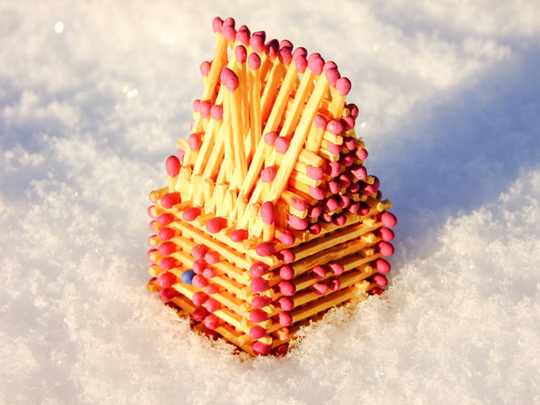 House of Matches standing on Snow - Photo, Image