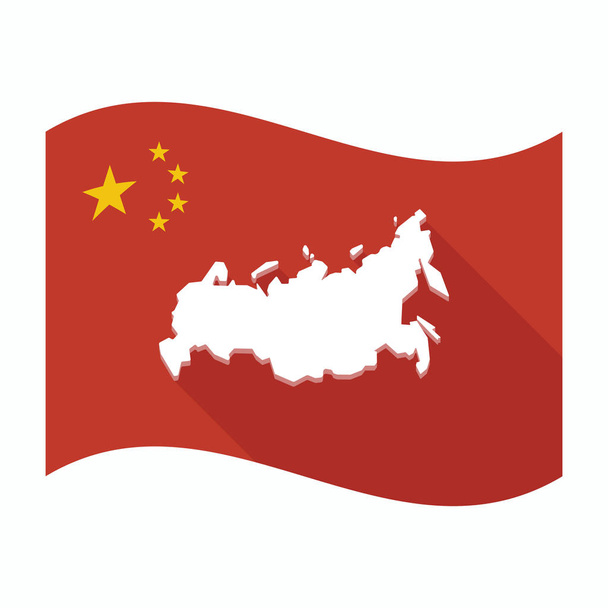 Απομονωμένη Κίνα σημαία με ένα χάρτη της Ρωσίας - Διάνυσμα, εικόνα