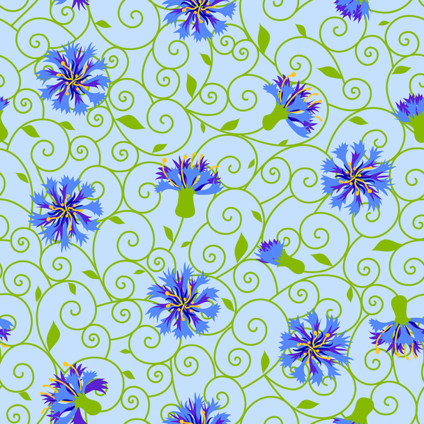 Seamless pattern with  cornflowers - Vector, imagen