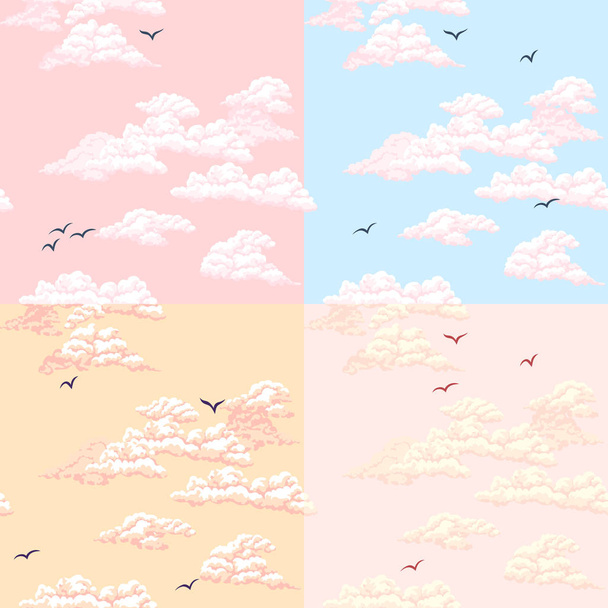 nahtloses Muster. Himmel, Wolken, Vögel - Vektor, Bild