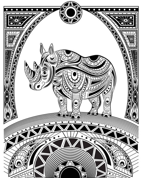 Tinta dibujada a mano zentangle rinoceronte para relajarse y la meditación
 - Vector, Imagen