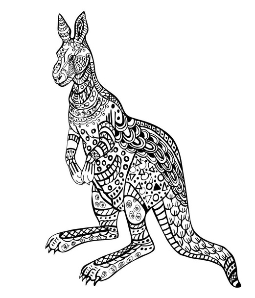Handgezeichnetes Tuschekänguru für Entspannung und Meditation - Vektor, Bild