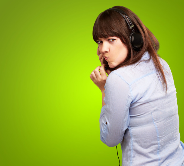 Woman With Headphones And Pouted Lips - Photo, Image