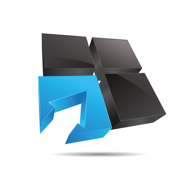 3D abstract kubus blauw water venster vierkante pijl richting symbool huisstijl pictogram logo handelsmerk - Vector, afbeelding