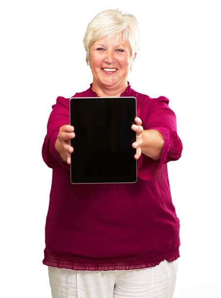 Portrait Of A Senior Woman Holding A Laptop - Valokuva, kuva