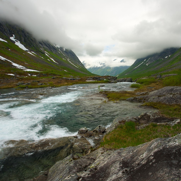 River in scandinavian landscape - Fotoğraf, Görsel