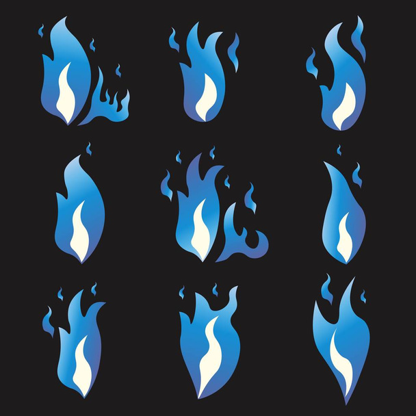 Conjunto de llamas de sprite de animación de fuego azul. Dibujos animados y estilo plano. Fondo negro. Ilustración vectorial
. - Vector, imagen