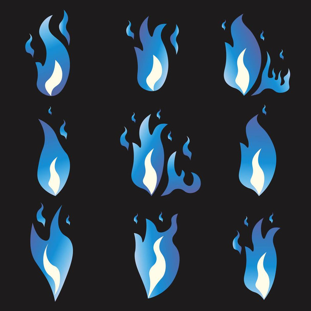 Conjunto de llamas de sprite de animación de fuego azul. Dibujos animados y estilo plano. Fondo negro. Ilustración vectorial
. - Vector, Imagen