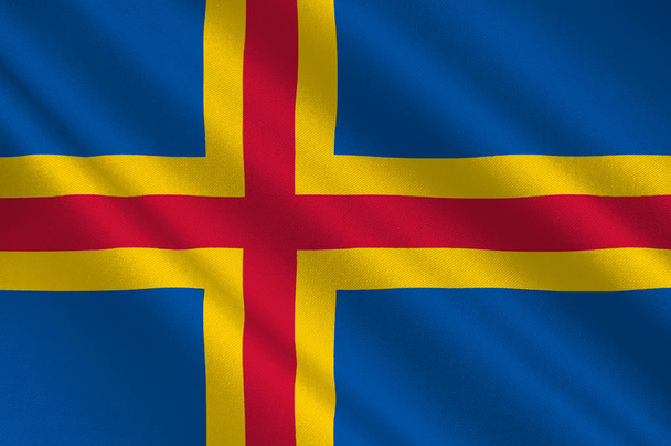 Flag Of Aland Islands is a region of Finland - Photo, Image