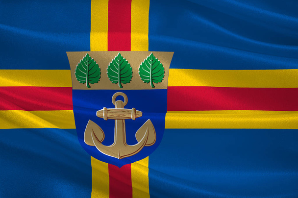 Flag Of Mariehamn is the capital of Aland Islands is a autonomou - Photo, Image