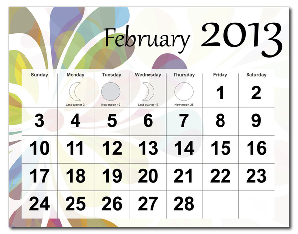 2013 年 2 月カレンダー - ベクター画像